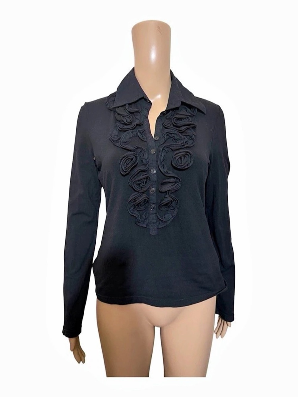Anne Fontaine Black Ruffle Front Blouse Size 40 Like New
